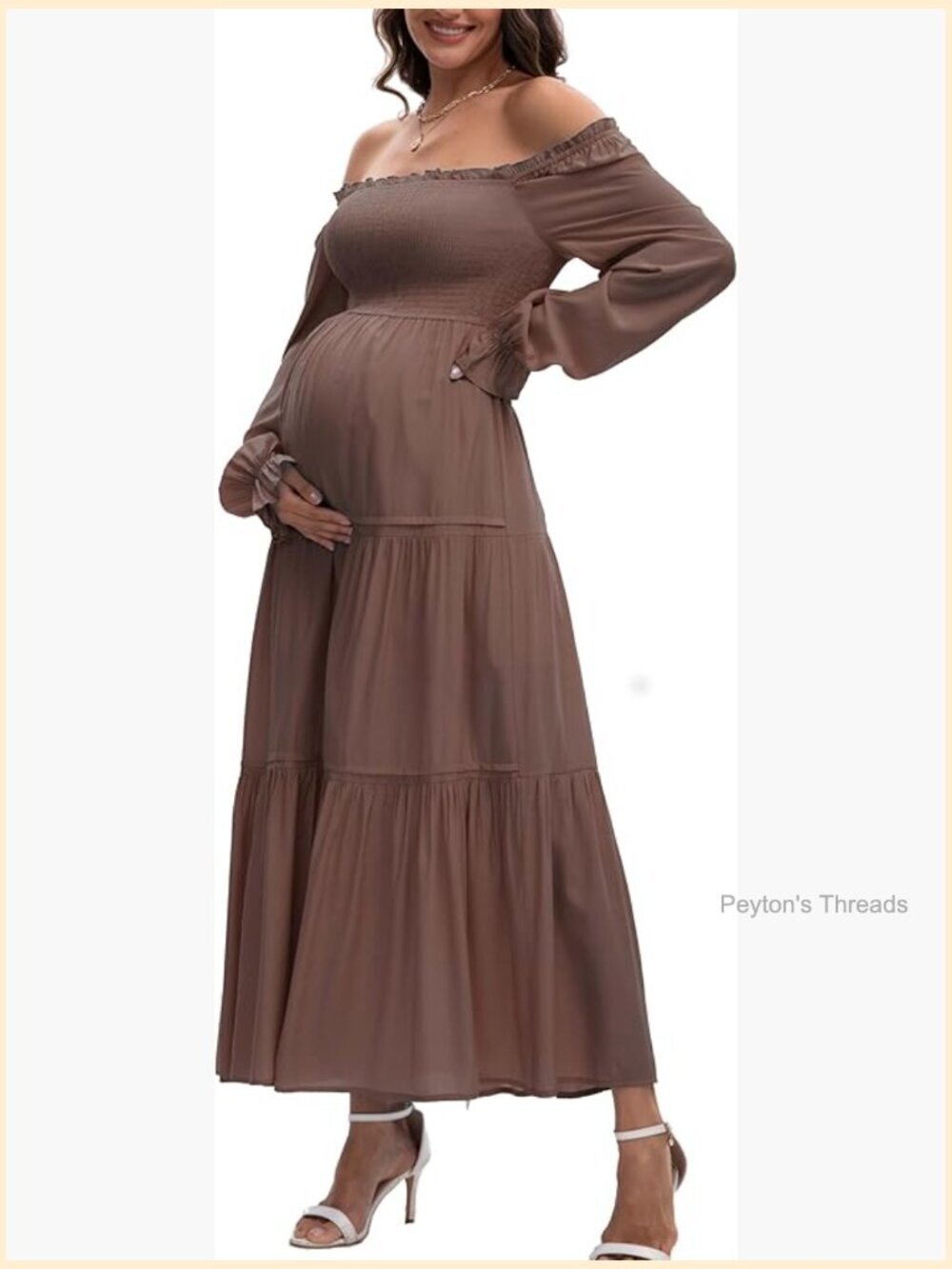 Long Sleeve Flowy Maternity Maxi Dress A-Line Tiered Photoshoot